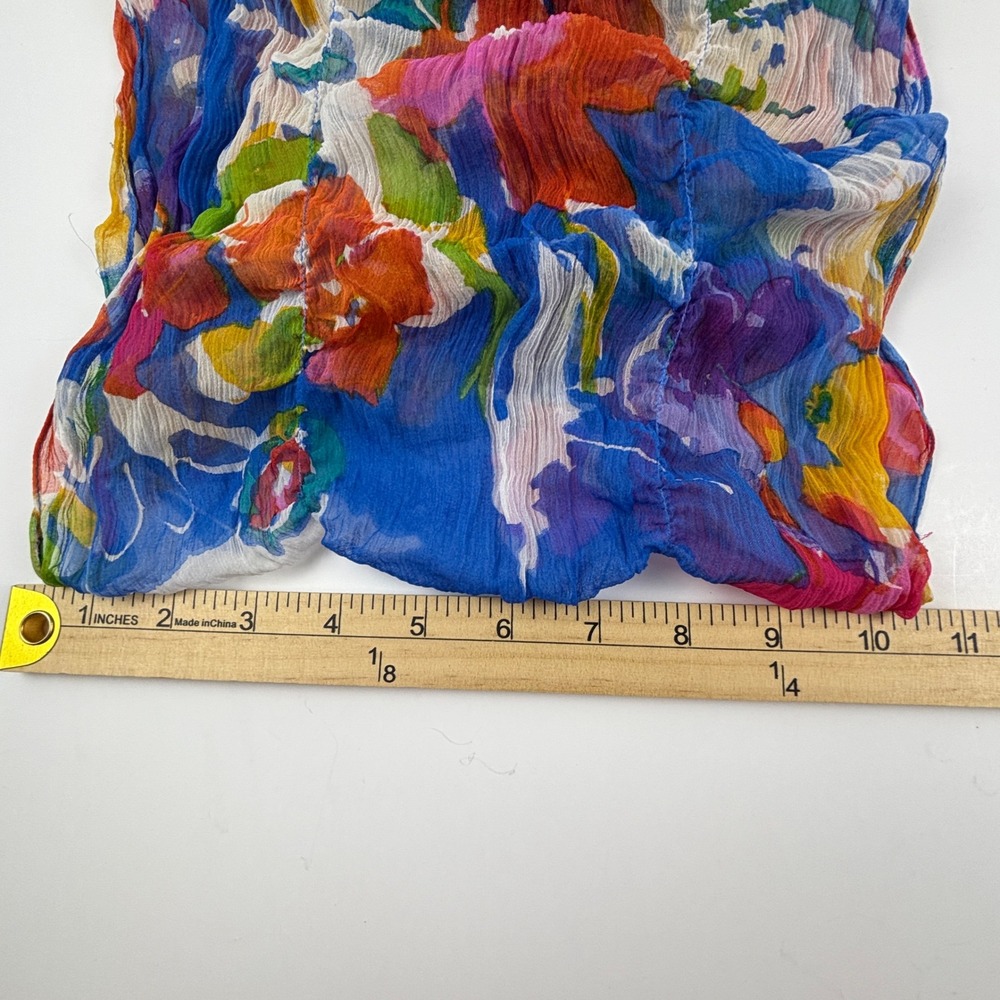 Vibrant Floral Silk Scarf Shawl Wrap Blue Pink Orange Yellow Accent Dopamine - Picture 4 of 7